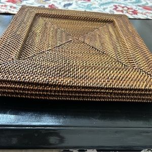 Four Woven Wicker Placemats ~ Rattan ~ Raised Square Boho Brown